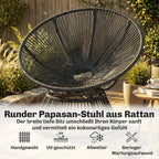 360° drehbarer Papasan-Sessel aus Rattan mit großem Kissen – für innen und außen