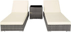 tectake 2er Gartenliege Set mit Tisch - Aluminium & Polyrattan Sonnenliegen, 5-fach Verstellbar, Schutzhülle inklusive