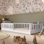 Crazy Pine Montessori Bodenbett Kinderbett Holz mit Schublade Rausfallschutz Skandinavisches Design