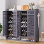 Schuhschrank Holz mit Korbgeflecht-Türen, Moderner Bambus Schuhschränke, Schuhregal mit Stauraum, Shoes Cabinet für Flur, Wohnzimmer, Schlafzimmer,H