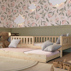 Crazy Pine Montessori Bodenbett Kinderbett Holz mit Schublade Rausfallschutz Skandinavisches Design