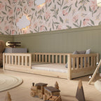 Crazy Pine Montessori Bodenbett Kinderbett Holz mit Schublade Rausfallschutz Skandinavisches Design