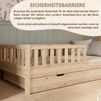 Crazy Pine Montessori Bodenbett Kinderbett Holz mit Schublade Rausfallschutz Skandinavisches Design