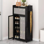 Schuhschrank Holz mit Korbgeflecht-Türen, Moderner Bambus Schuhschränke, Schuhregal mit Stauraum, Shoes Cabinet für Flur, Wohnzimmer, Schlafzimmer,H