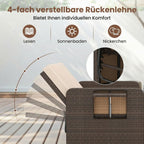 GIANTEX Rattan Lounge Gartenmöbel Set 2-Sitzer Doppelliege mit Hocker & Stauraum, Verstellbares Outdoor Sofa Balkon Terrasse