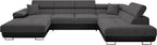 Mirjan24 Torezio Bis Ecksofa U-Form mit Schlaffunktion und Bettkasten, verstellbare Kopfstützen