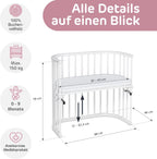 babybay Original Beistellbett aus massivem Buchenholz mit Matratze – Höhenverstellbares mitwachsendes Babybett