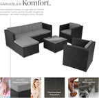 tectake Poly Rattan Lounge Gartenmöbel Set mit Sofa, Sesseln & Tisch – Wetterfeste Outdoor Sitzgruppe
