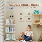 360° Drehbares Bücherregal, Bodenstehendes Bücherschrank Aus Holz, Bookshelf Mit 5 Ebenen, Verstellbare Ebenen, Standregal, 45×45×160cm, Weiß