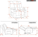 M MCombo Elektrischer Fernsehsessel Relaxsessel mit Liegefunktion, Massage & Wärme, USB-Anschluss, verstellbarer TV Sessel für Wohnzimmer