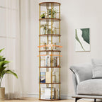 360° Drehbares Bücherregal, Bodenstehendes Bücherschrank Aus Holz, Bookshelf Mit 5 Ebenen, Verstellbare Ebenen, Standregal, 45×45×160cm, Weiß