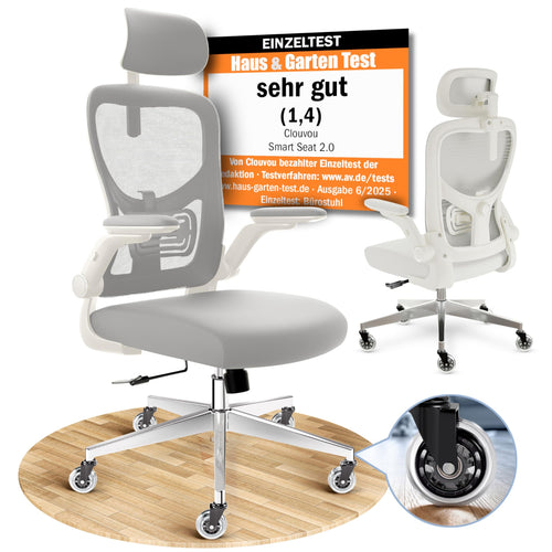 CLOUVOU BrightSeat Bürostuhl Ergonomisch Schwarz bis 150 kg mit Kopfstütze, Lendenstütze, 2D Armlehnen, Drehstuhl