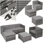 tectake Poly Rattan Lounge Gartenmöbel Set mit Sofa, Sesseln & Tisch – Wetterfeste Outdoor Sitzgruppe