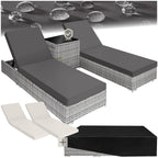 tectake 2er Gartenliege Set mit Tisch - Aluminium & Polyrattan Sonnenliegen, 5-fach Verstellbar, Schutzhülle inklusive
