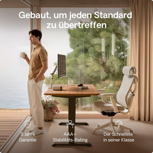 Desktronic HomePro Höhenverstellbarer Schreibtisch Elektrisch – Ergonomischer Steh Sitz Schreibtisch mit Dual Motor, Touchscreen, USB-A & USB-C