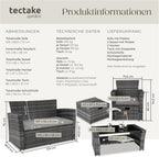 tectake Polyrattan Garten Lounge Set 4 Personen mit Hocker & Auflagenbox, Outdoor Sitzgruppe mit Tisch & Kissen, Balkonmöbel