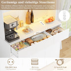 FirFurd Küchenschrank Buffetschrank Weiß 180x100x38,5 cm mit LED, Steckdose, Arbeitsplatte, Sideboard mit Türen & Schubladen