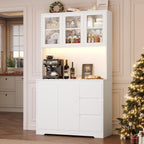 FirFurd Küchenschrank Weiß 180x100x38,5 cm mit LED, Steckdose, Arbeitsplatte, Buffetschrank mit Glastüren & 3 Schubladen