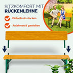 Casaria Bierzeltgarnitur 170 cm Braun Holz Stahl klappbar mit Lehne 3-teilig Bierbank Set Tisch Outdoor