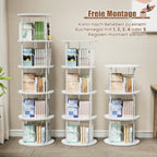 360° Drehbares Bücherregal, Bodenstehendes Bücherschrank Aus Holz, Bookshelf Mit 5 Ebenen, Verstellbare Ebenen, Standregal, 45×45×160cm, Weiß