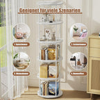360° Drehbares Bücherregal, Bodenstehendes Bücherschrank Aus Holz, Bookshelf Mit 5 Ebenen, Verstellbare Ebenen, Standregal, 45×45×160cm, Weiß