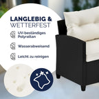 Casaria Polyrattan Ecklounge Set Schwarz mit WPC Tisch, Sessel & 2 Hockern, Wetterfeste Gartenmöbel für Terrasse & Balkon