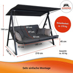 ANGERER Hollywoodschaukel Lounge Smart 3-Sitzer mit Bettfunktion & Sonnendach Gartenliege Schaukel Made in Germany