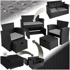 tectake Polyrattan Garten Lounge Set 4 Personen mit Hocker & Auflagenbox, Outdoor Sitzgruppe mit Tisch & Kissen, Balkonmöbel