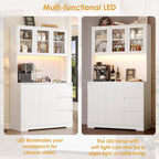 FirFurd Küchenschrank Weiß 180x100x38,5 cm mit LED, Steckdose, Arbeitsplatte, Buffetschrank mit Glastüren & 3 Schubladen