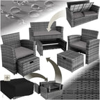 tectake Polyrattan Garten Lounge Set 4 Personen mit Hocker & Auflagenbox, Outdoor Sitzgruppe mit Tisch & Kissen, Balkonmöbel