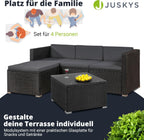 Juskys Polyrattan Lounge Set für 3-4 Personen mit Sofa, Hocker, Tisch & Kissen, Wetterfeste Gartenmöbel