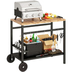 Mobiler Servierwagen mit Rollen und Stauraum – Grilltisch für Innen- und Außenbereich mit Getränkehalter – 97 cm