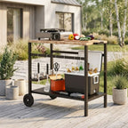 Mobiler Servierwagen mit Rollen und Stauraum – Grilltisch für Innen- und Außenbereich mit Getränkehalter – 97 cm
