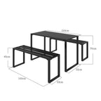 Modernes Gartenset aus Metall – Tisch und 2 Bänke – Schwarz – 4 Personen