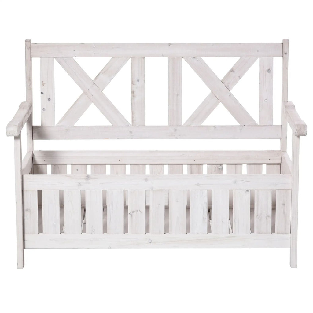 2-Sitzer Gartenbank mit Stauraum – Massives Tannenholz – Weiß – 115 x 61 x 85 cm