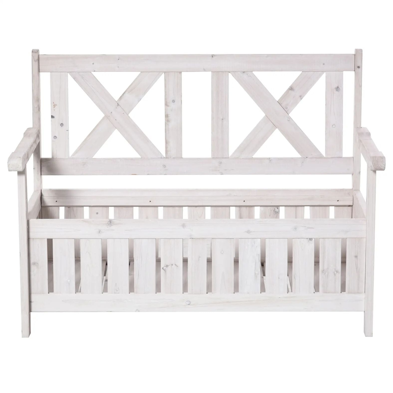 2-Sitzer Gartenbank mit Stauraum – Massives Tannenholz – Weiß – 115 x 61 x 85 cm