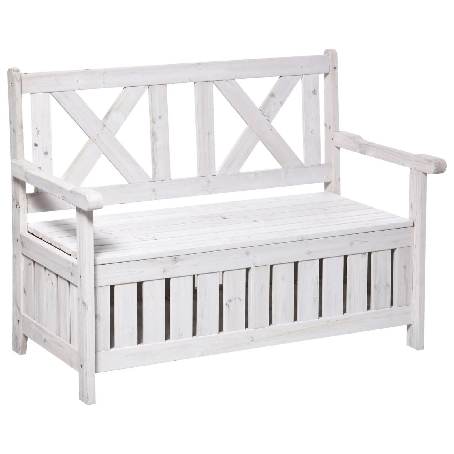 2-Sitzer Gartenbank mit Stauraum – Massives Tannenholz – Weiß – 115 x 61 x 85 cm
