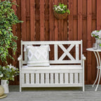 2-Sitzer Gartenbank mit Stauraum – Massives Tannenholz – Weiß – 115 x 61 x 85 cm