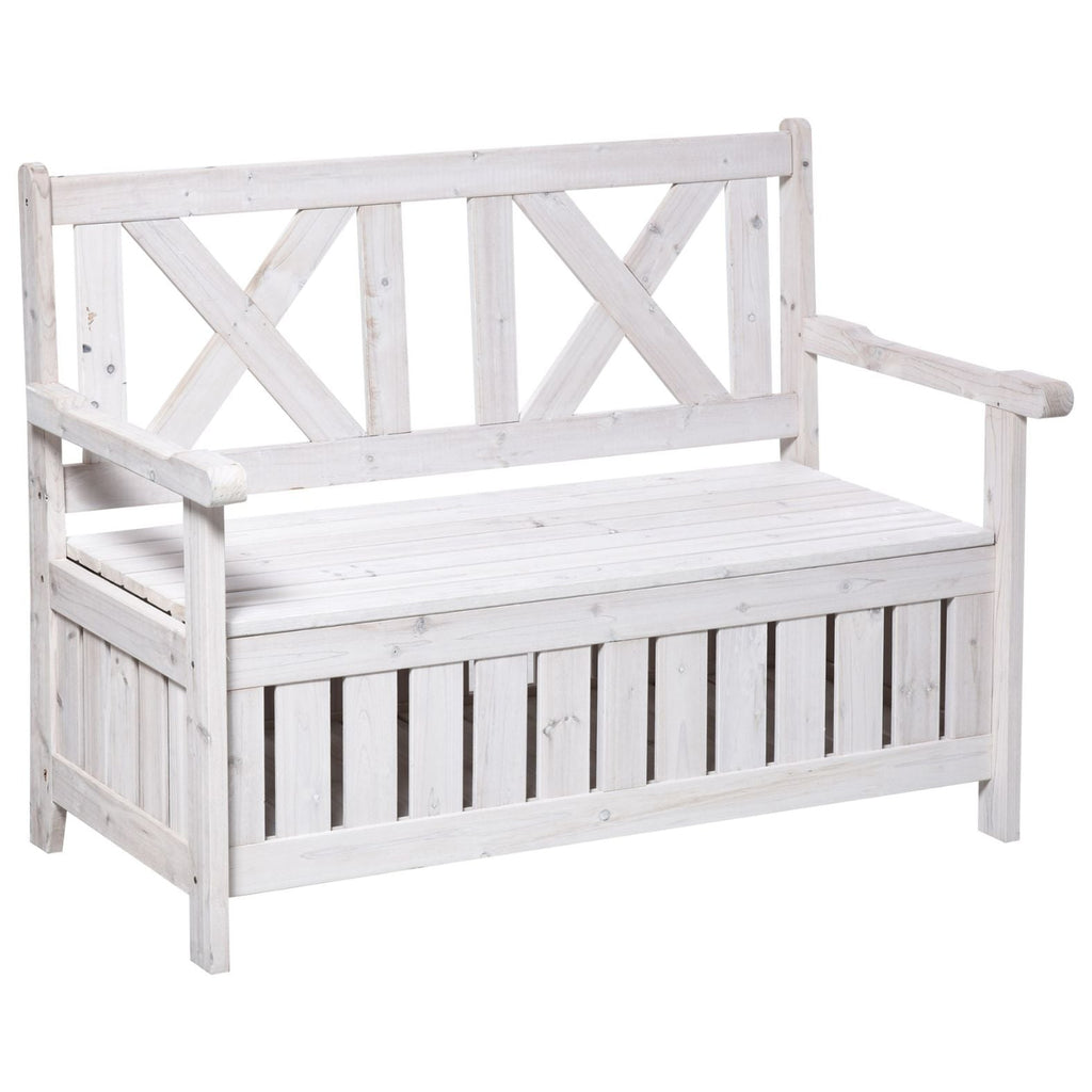 2-Sitzer Gartenbank mit Stauraum – Massives Tannenholz – Weiß – 115 x 61 x 85 cm