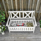 2-Sitzer Gartenbank mit Stauraum – Massives Tannenholz – Weiß – 115 x 61 x 85 cm