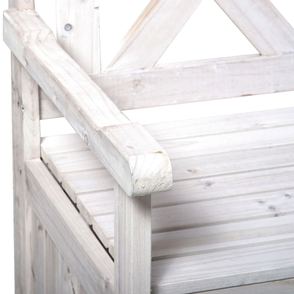 2-Sitzer Gartenbank mit Stauraum – Massives Tannenholz – Weiß – 115 x 61 x 85 cm