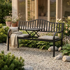 2-Sitzer Gartenbank aus Metall mit Ausziehbarem Tisch – 150 cm, Schwarz