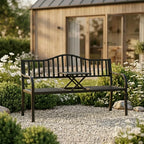 2-Sitzer Gartenbank aus Metall mit Ausziehbarem Tisch – 150 cm, Schwarz