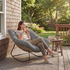 Großer schwingender Lounge-Sessel aus Polyrattan – Extra dickes Polster – Für den Innen- und Außenbereich – Grau