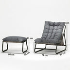 Stilvoller Loungesessel mit Fußhocker – 13 cm Dickes Polster – Dunkelgrau