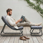 Stilvoller Loungesessel mit Fußhocker – 13 cm Dickes Polster – Dunkelgrau