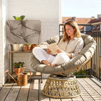 Rattan-Loungeset mit 2 drehbaren Sesseln, Tisch und dicken Polstern – 360°-Funktion