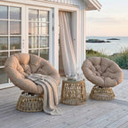 Rattan-Loungeset mit 2 drehbaren Sesseln, Tisch und dicken Polstern – 360°-Funktion