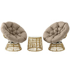 Rattan-Loungeset mit 2 drehbaren Sesseln, Tisch und dicken Polstern – 360°-Funktion