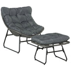 Bequemer Loungesessel aus Polyrattan mit Fußhocker und Dicken Polstern – Komfortabler Relaxsessel für Garten & Balkon – Grau